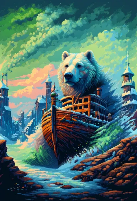 16-bit pixel art, promotional poster, promotional art for "the golden compass," 16bit video game art, for a game based on renown...