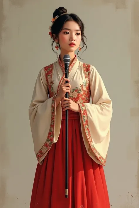 Girl pic with mic traditional dress