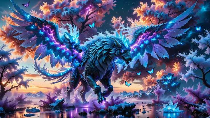 A Masterpiece In 32K Resolution, Supreme Quality, Super Detail, Official Art, Very High-Resolution 32K Wallpaper, Beautiful And Aesthetic, Ultra-Detailed Features, Awe-Inspiring Detail. Towering Bioluminescent Trees Stretch Into A Purple Sky, Their Branche...