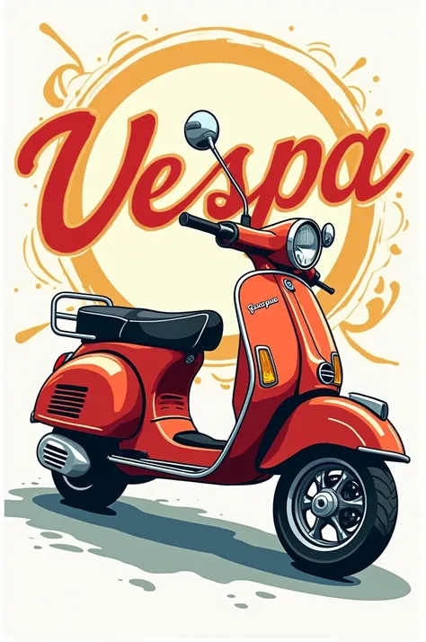 make design for merchandise with theme classic vespa with an animated style using the name of the scooter enthusiast in a circle on the logo