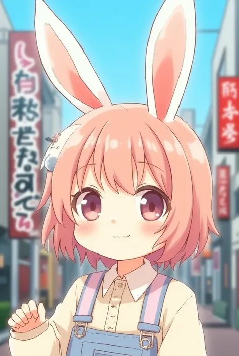 (masterpiece, , Kindergarteners ,      half twin straight     , Pinkish Brown Hair  , Big Eyes,   , (Ikebukuro),       upper body,Korean Style,Illustrated style、bunny ears
