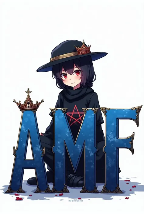 Anime-style 4D animated photo of a charming girl with hijab and expressive red eyes wearing a black hat with the name "Aura Filth" written on it. He was wearing a black Pentagram t-shirt, black pants and Black shoes. The girl sits next to the majestic blue...