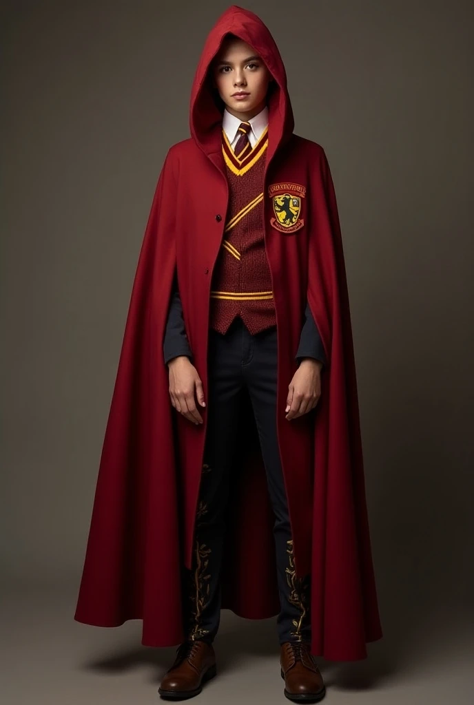  Your Hogwarts uniform shines with the vibrant red and gold of Gryffindor .  You will wear comfortable pants ,  ideal for adventures ,  adorned with gold details . Your cloak ,  with soft folds ,  features a red lining with a proud lion emblem that breathe...