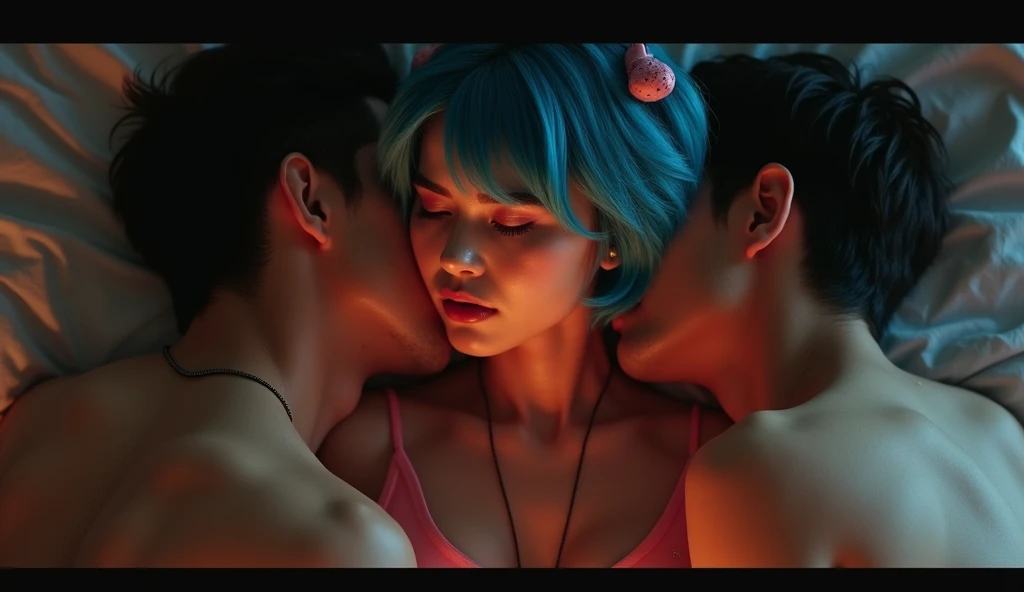 (photorealistic:1.4), professional photography, masterpiece, best quality, award winning photo, cinematic lighting, photon mapping, film grain, face focus, nsfw, dp, sailor mercury getting by two men, vaginal, , 1girl as sailor mercury, short blue hair, E ...