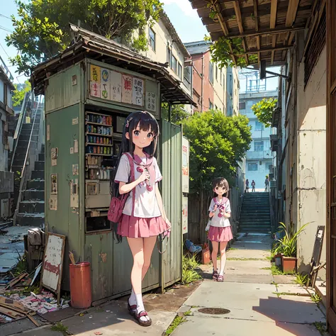 
(masterpiece、Detailed Anime)、((Three cute girls、Three elementary school girls、Summer clothes、にぎやかでfun))、( old and dirty stairs in the housing complex、Abandoned Port Town、Battleship Island:1.2、Vending machines、garbage、Use waterways)、(Poor conditions)、(smil...