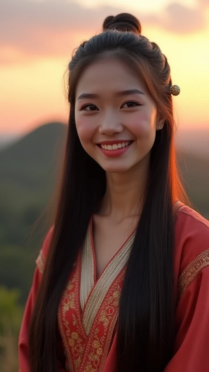 Very cute and young chinese lady with red lip.She is light smile with upper teeth and have dimple.She wear   the traditional Burmese breastplate is decorated with orchid flowers and the button knots are also made of cloth  and the htamein is also decorated...