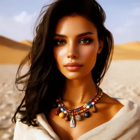 Egyptian beautiful women、smile、Dark Eyes、Black eyeliner、Brown Skin、photograph、High image quality、high quality