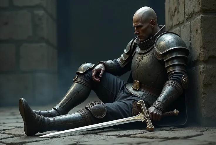 a man in armor sitting on the ground with a sword, concept art by Adam Marczyński, deviantart contest winner, sots art, dark soul concept art, dark souls art style, dark soul concept, the dark souls knight, dark souls knight, dark souls concept art, in sty...