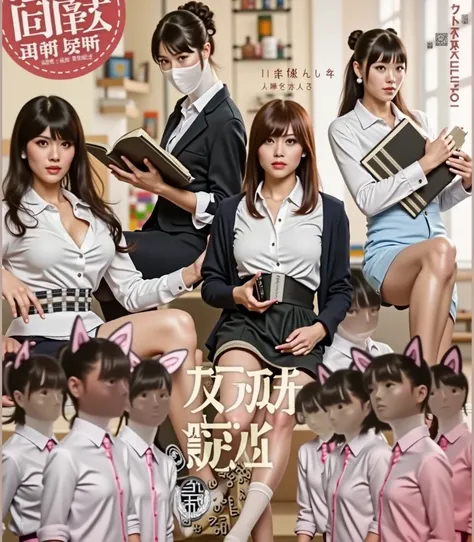 Japanese porn movie jacket：Dominas female hypnotists roll up their skirts, have vulgar smiles on their faces, and hypnotize them with punch、 eyeshadow that looks like a pale female hypnotist。Pink hypnotic fog can creep in 。