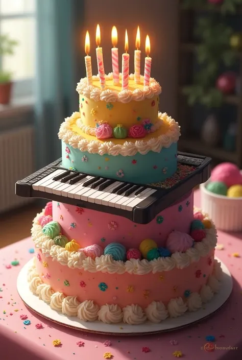 A birthday cake with a Yamaha keyboard as a drawing board 