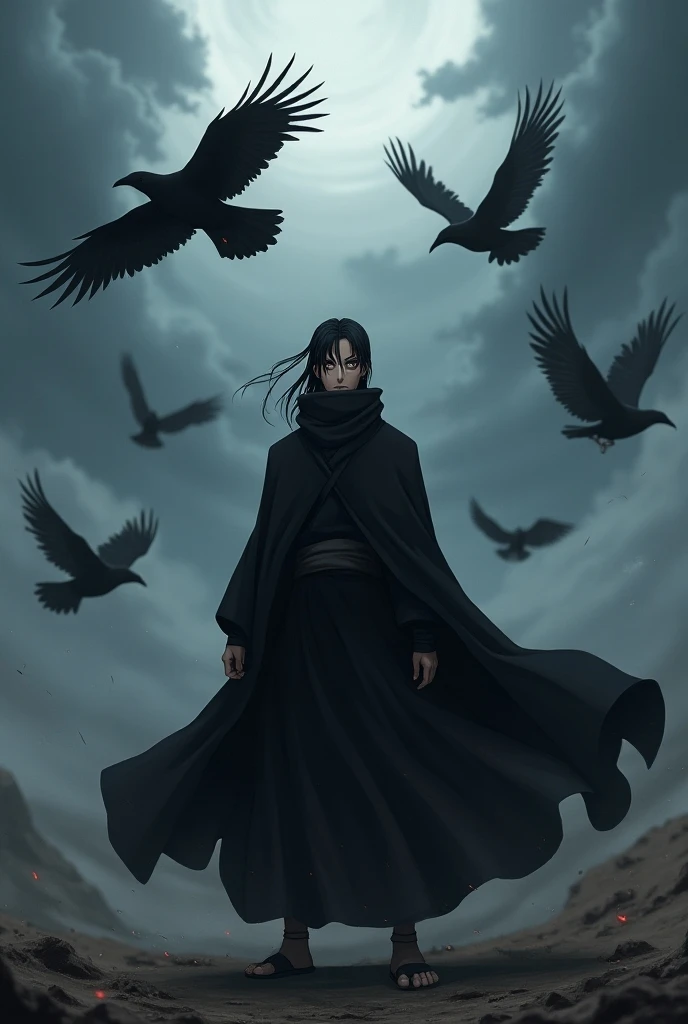 Itachi action anime with crow sad powerful middle age