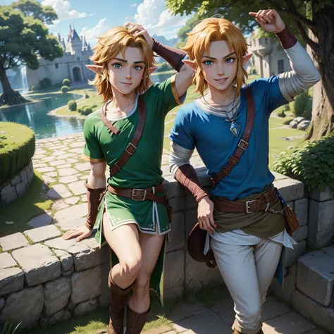 Link jeunes garçon Animé, Style Animé, souriant devant le château d'Hyrule