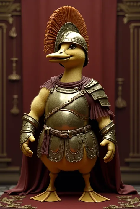 A school coat of arms representing a duck wearing a hoplite