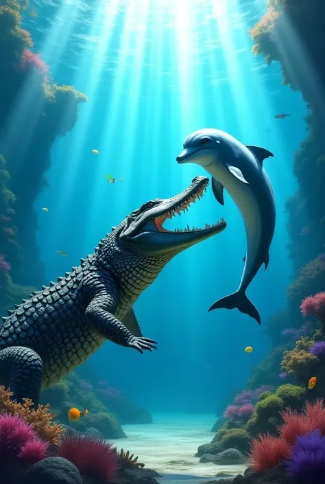 Crocodile and dolphin  in pic