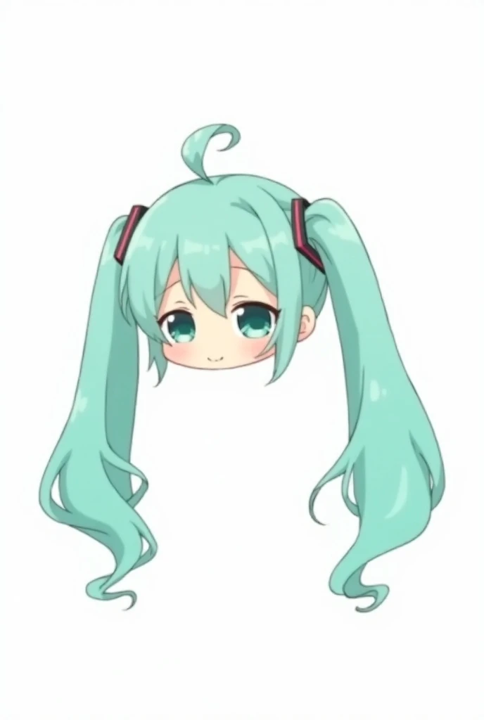 chibi art style, anime, trends, ichiban, 1girl, hatsune miku, solo, sleepy, long hair, twintails, white background, simple background, upper body,