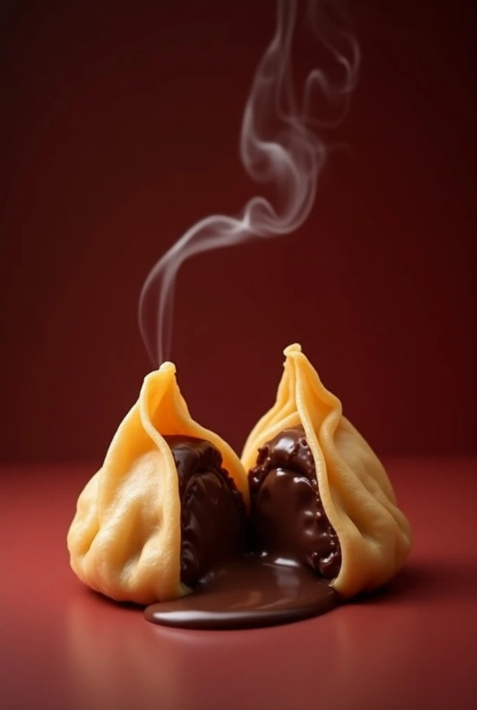 Can you create a poster of chinese siomai with overflowing chocolate filling and put a bit of smoke on top