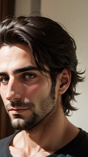  A 30-year-old Italian man focuses on his face 