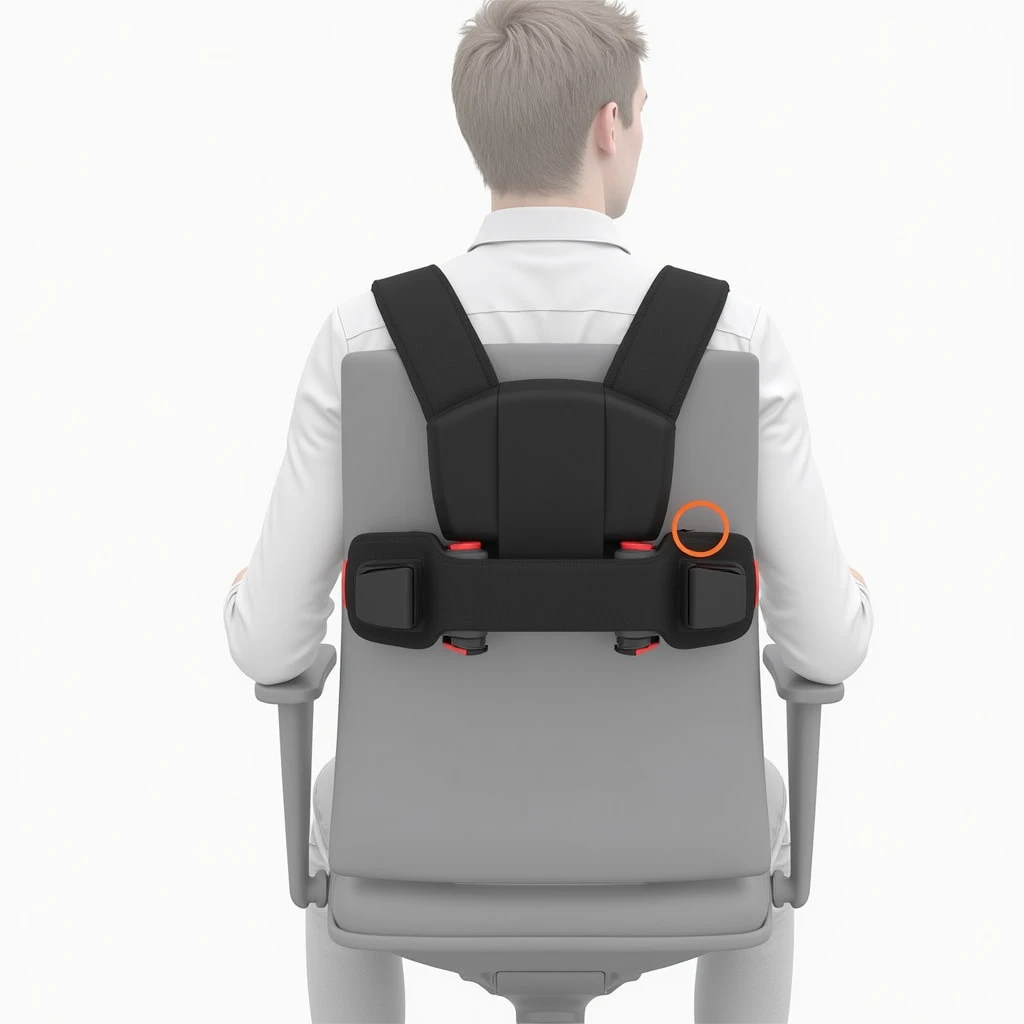 Lower back support stretching products，Industrial design products，Lumbar support combined with stretching equipment，Place on a chair，Modular ， stretches upward from the back side of the chair