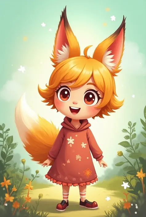  a girl with fox ears and tail 
farting, The fart must be visible in the drawing 