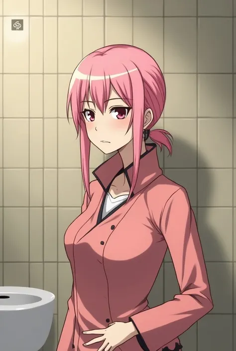 Create a picture of Sakura Haruno in the bathroom with nothing on 