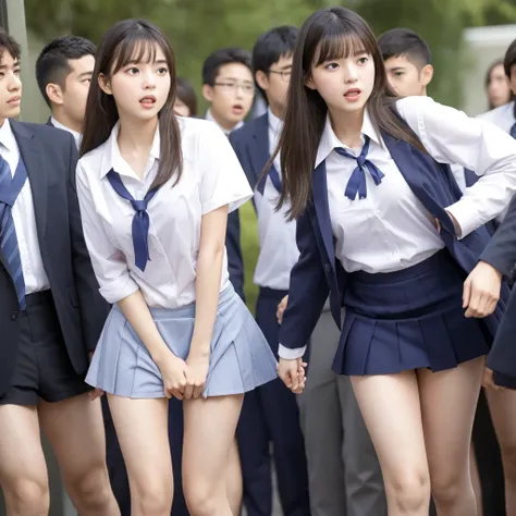  A beautiful female student with a neat, baby-faced face passes by in front of a horny male student who was ambushing them,  Surrounded by horny male students, the girls school uniform is peeled off and the panties are in full view 、Viewers look at their p...