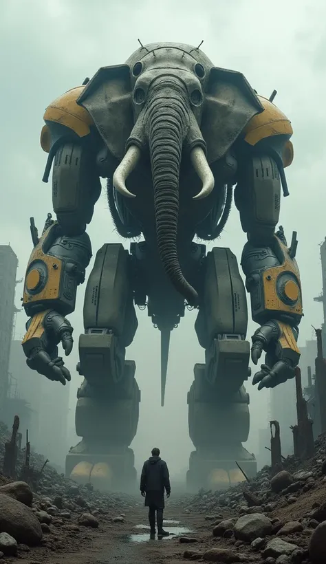 Combine them  jcb and elephant mke  scary giant, violent  realistic robotic 