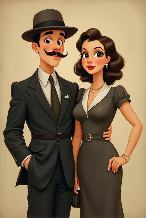 
Prompt : "Create a stylized painting of a couple dressed in 1940s attire, posing for a formal photo. The painting captures the essence of vintage elegance with exaggerated yet expressive features, akin to art naïf style. The couple stands side by side, th...