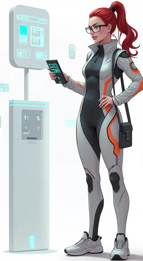 Beautiful Girl is a . in digital glasses.  In a futuristic tracksuit,  coach with a digital tablet in her hands . Futurism. science fiction. Anime style.  high detail.