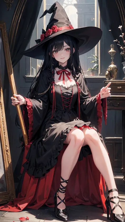  best quality,ultra- Details,Red eyes, long-haired girl looks happy ,beautiful  Details eyes,beautiful  Details lips, long eyelashes, best quality portrait Painting, Details, Physically Based Rendering ,ultra-fine Painting, Sex,Painting, witches attending ...