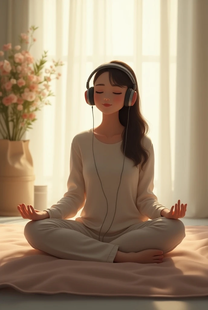 Relax mind listen song wearing headphones 