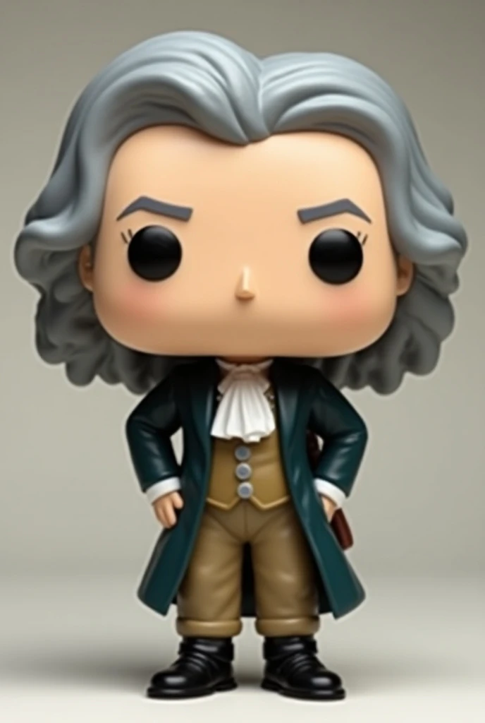 A funko pop inspired on Isaac Newton, grey wavy hair, 17th century wig, inspired on paintings of isaac newton