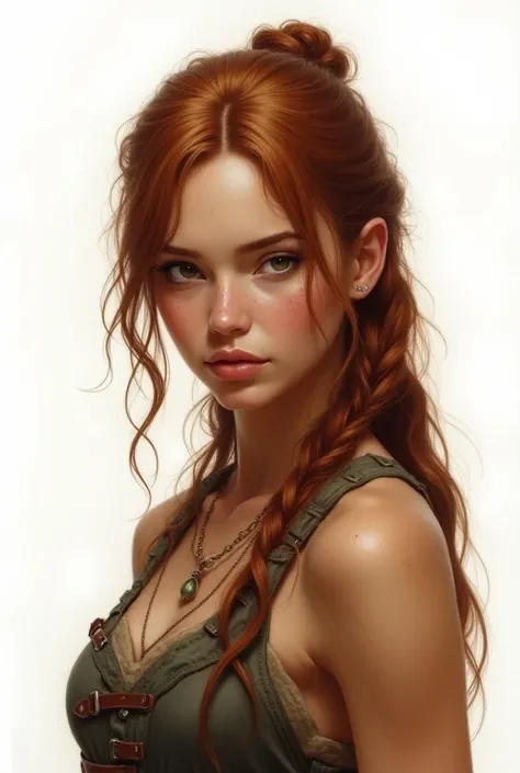 A dwarf,  with deep brown , almost golden in sunlight .  Her face had strong features , but delicate, with tanned skin,  marked only by small scars . Your hair,  long and reddish brown eyes , tied in a simple bun.  Thora was not tall by dwarf standards ,  ...