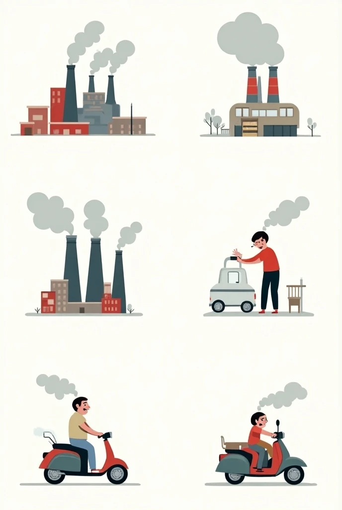 6 Pictograms on air pollution cartoon 