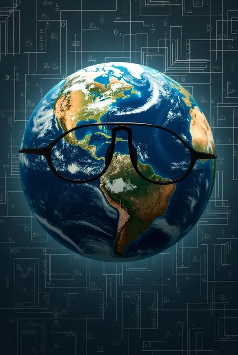 A planet Earth wearing glasses on a math background 