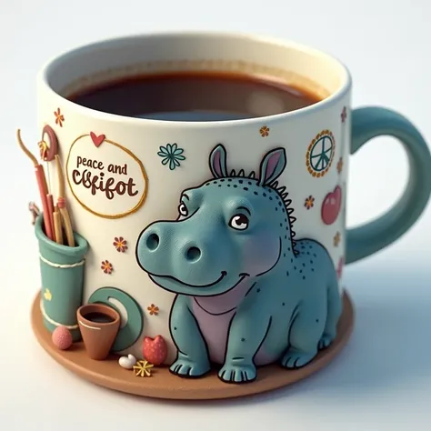 coffee mug with pygmy hippo peace and coffee on the side, peace and love, coffee cup, hippie, peacefull, cottagecore hippie, hippy, kombi, cup of coffee, peace, morning coffee, 🚿🗝📝, peaceful mood, coffee, hot coffee, bulli, drink more coffee, v-ray, v - ra...