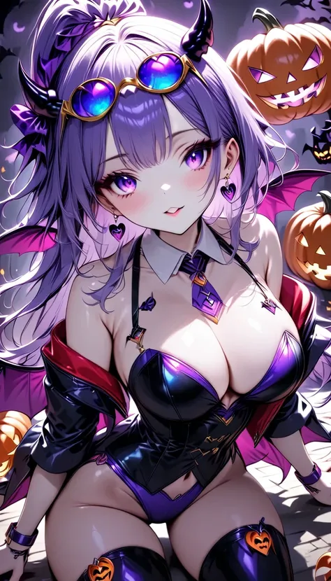 (masterpiece,   best quality:1.2),   1 girl, alone, \ character "  atlus"\,    and a halloween little devil   ,  follow hallowee...