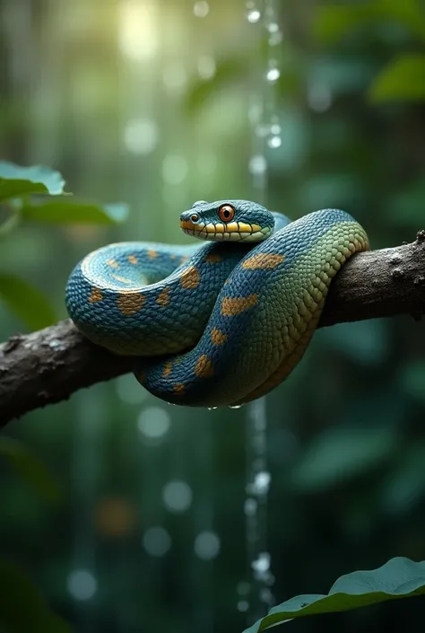 A very beautiful and wonderful snake hanging on the tree branch and looking camara gently and all photos fall of water in ultra HDR 4k original photo 