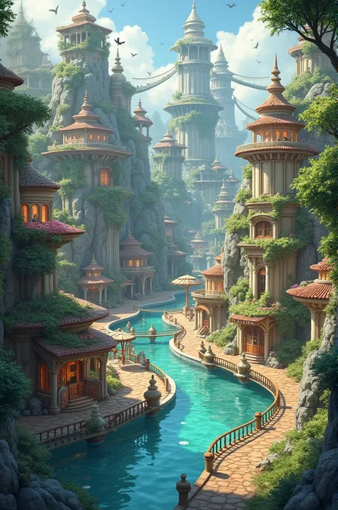  The city of Aetheria it can be a magical and vibrant place ,  reflecting the harmony between the elements .  Here are some features that may help in your design :

1. ** Elemental Architecture **:
   - ** Floating Structures **:  Buildings that seem to le...