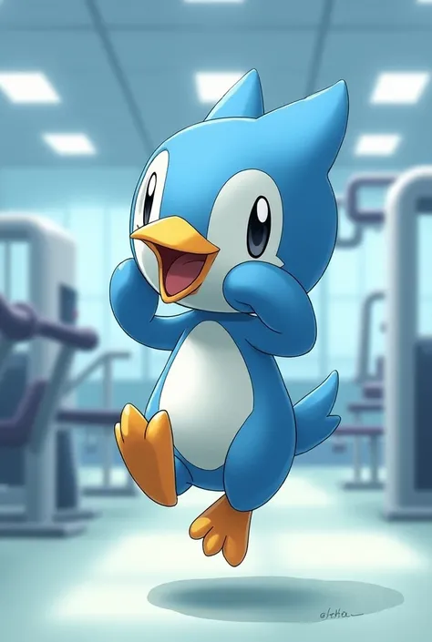 Pokémon Piplup  ( 4th Generation 2008) Doing fitness exercise, in gym