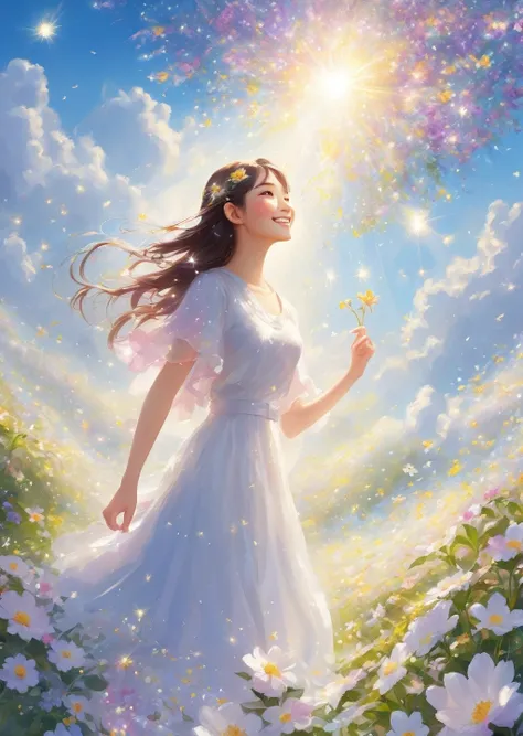 heaven, heaven, Light, Sparkle, happiness, Bright smile, Sparkling, flower, flower園, halo, cloud  