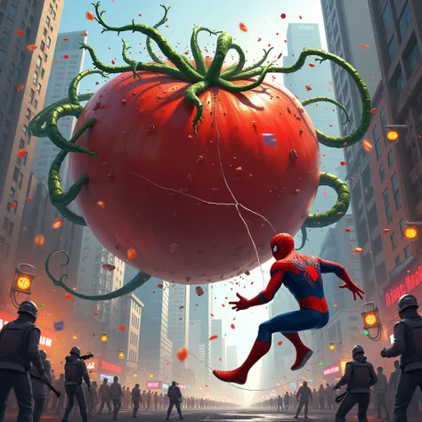 Spiderman fight with tomato