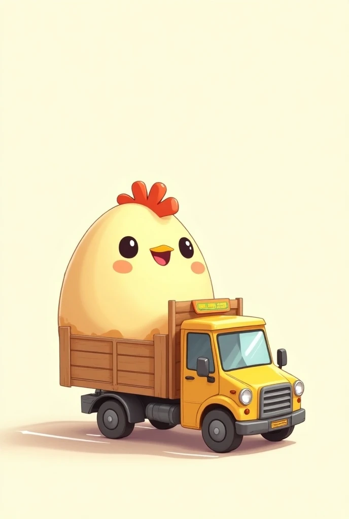  an image of a small truck carrying a chicken egg happy to go to the customers house,The truck committed to fast delivery and the very kind egg . 2D drawing image 