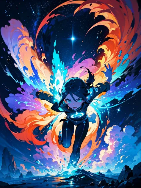 a close up of a cartoon character flying through the air, epic mage girl character, character splash art, iconic character splash art, official splash art, wallpaper splash art, splash art, hero 2 d fanart artsation, splash art brawlstars, starry,strry lig...