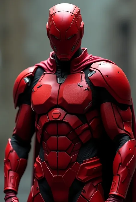 A man became a Red defender with textured suit with a helmet no cape
