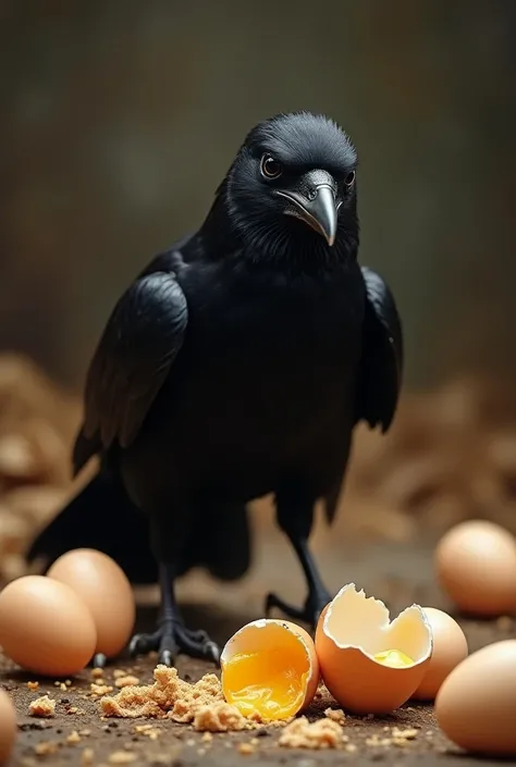 A black  eating chicken eggs and bread

