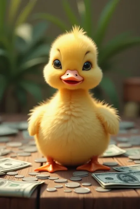 Make the duckling with money on the table