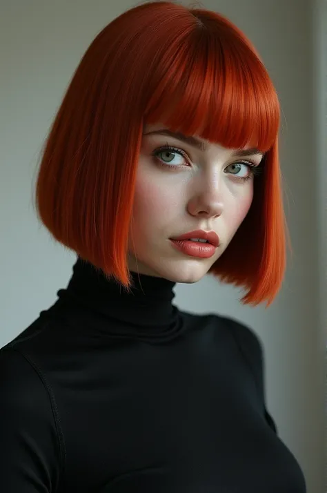 Naked Russian woman with red hair and straight hair and a bob