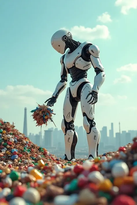  An impactful image that represents waste management in a visually attractive way (Ex: a robot sorting garbage ,  a graphic showing the reduction of waste in landfills ).