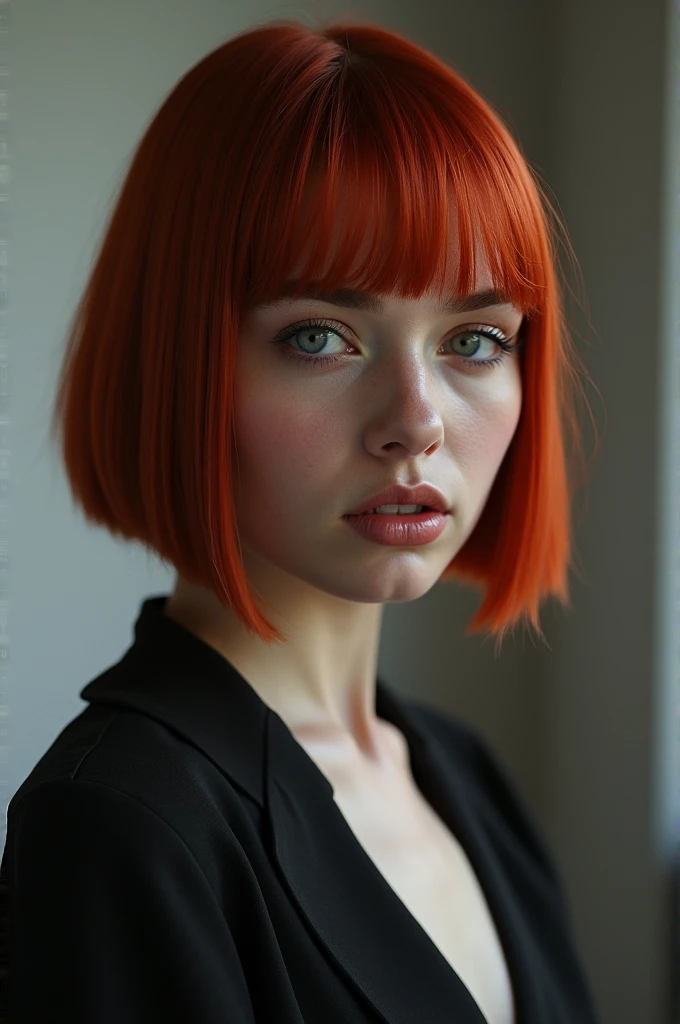 Naked Russian woman with red hair and straight hair and a bob