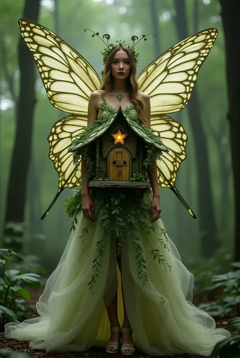 Fantasy costume based on the forest , depicting a butterfly house 